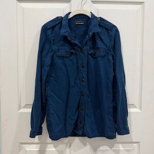 The Kooples Sport Blue Denim Military Style Button Up Shirt Jacket‎